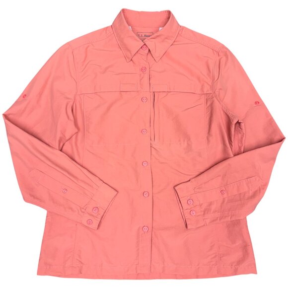 Women's L.L. BEAN Tropicwear Long Sleeve Shirt ID#293298 Salmon | Size S - Picture 1 of 7